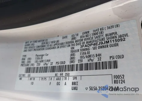 2018 Ford Fiesta Se from USA, damaged, VIN 3FADP4EJ9JM115092